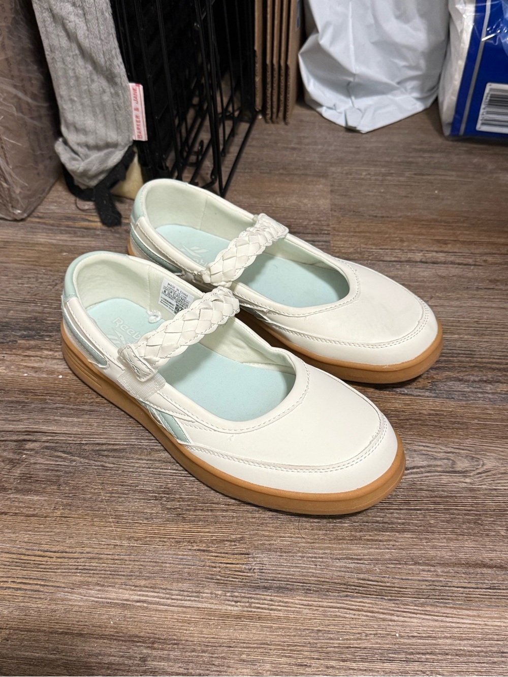 Reebok Girls Cream Mary Jane Shoes with Braided Strap